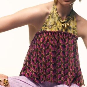 Zara Purple and Yellow Halter Blouse